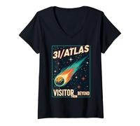 Femme Un Visiteur de l'Atlas 3I, au-delà de l'art Cosmique Vintage T-Shirt avec Col en V