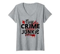 Femme Un Vrai Accro au Crime, Un Meurtre obsédé, Un mystérieux Criminel T-Shirt avec Col en V