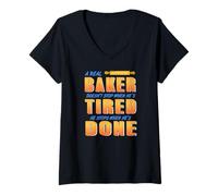 Femme Un Vrai Boulanger Ne S'arrête Pas Fatigué T-Shirt avec Col en V