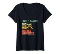 Femme Uncle Aaron Citation Humoristique The Man The Myth The Bad Influence T-Shirt avec Col en V