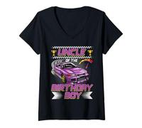 Femme Uncle of The Birthday Boy Race Car Party Family Matching T-Shirt avec Col en V