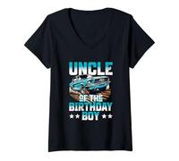Femme Uncle of the Birthday Boy Vintage Muscle Cars Family Bday T-Shirt avec Col en V