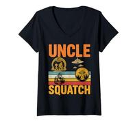 Femme Uncle Squatch Bigfoot Alien UFO Retro Vintage Humour T-Shirt avec Col en V