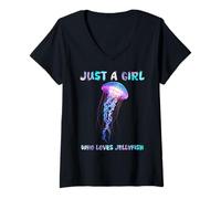 Femme Under Watercolor Sea Ocean Just A Girl Who Loves Jellyfish T-Shirt avec Col en V