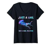 Femme Under Watercolor Sea Ocean Just A Girl Who Loves Jellyfish T-Shirt avec Col en V