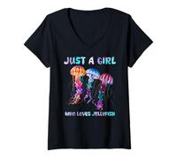 Femme Under Watercolor Sea Ocean Just A Girl Who Loves Jellyfish T-Shirt avec Col en V