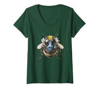 Femme Une abeille dans un masque à gaz, sauvez les pollinisateurs T-Shirt avec Col en V