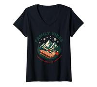 Femme Une Ambiance familiale et des Souvenirs mémorables Ensemble | Winter Sled Mountain T-Shirt avec Col en V