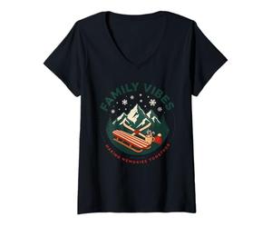 Femme Une Ambiance familiale et des Souvenirs mémorables Ensemble | Winter Sled Mountain T-Shirt avec Col en V