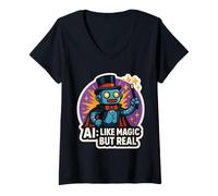 Femme Une Blague d'ingénieur en Intelligence Artificielle comme la Magie mais la Vraie Intelligence Artificielle T-Shirt avec Col en V