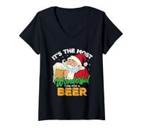 Femme Une Blague drôle avec Le Père Noël : C'est Le Moment Le Plus Merveilleux pour Prendre Une bière T-Shirt avec Col en V