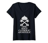 Femme Une clé papale apostolique Sainte catholique T-Shirt avec Col en V