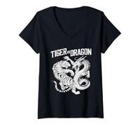 Femme Une confrontation épique et féroce entre Tigre et Dragon T-Shirt avec Col en V