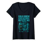 Femme Une créature infusée à Froid revient avec Un Motif de Monstre de café Amusant T-Shirt avec Col en V