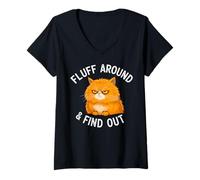 Femme Une Dame à Chat drôle se Balade et découvre Un mème Mignon de Femme Chat T-Shirt avec Col en V