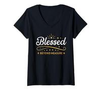 Femme Une famille bénie au-delà de toute mesure Une famille bénie qui bénit la foi T-Shirt avec Col en V
