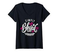 Femme Une famille bénie au-delà de toute mesure Une famille bénie qui bénit la foi T-Shirt avec Col en V