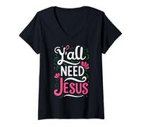 Femme Une Femme Dont Vous Avez Tous Besoin de Jésus, Une adepte drôle de la Bible de la Foi chrétienne T-Shirt avec Col en V