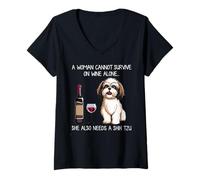 Femme Une femme ne peut pas survivre uniquement avec du vin, elle a besoin d'un Shih Tzu T-Shirt avec Col en V