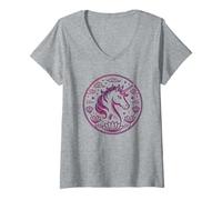 Femme Une Fille de l'année du Cheval 2026 Aime la Licorne Kung Fu Fortune T-Shirt avec Col en V