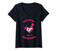 Femme Une fille qui aime les poulets, les fleurs de poulet, fermier T-Shirt avec Col en V