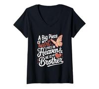 Femme Une Grande Partie de Mon cœur VIT au Paradis et C'est Mon frère T-Shirt avec Col en V