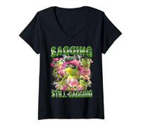 Femme Une Grenouille Qui s'affaisse mais Qui bâillonne Toujours Une Grenouille embarrassante pour Femmes T-Shirt avec Col en V