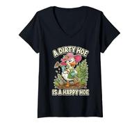 Femme Une houe Sale est Une houe Heureuse Jardinage T-Shirt avec Col en V