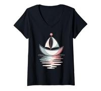 Femme Une illustration d’une barque T-Shirt avec Col en V