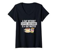 Femme Une journée sans café et sans livres est une journée perdue T-Shirt avec Col en V