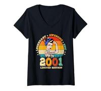 Femme Une légende de 25 Ans Depuis 2001 - des Femmes géniales Qui fêtent Leur 25e Anniversaire T-Shirt avec Col en V
