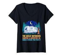 Femme Une Maison de Camping Amusante, C'est l'endroit où Vous Vous garez T-Shirt avec Col en V