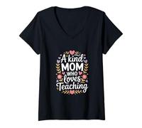 Femme Une Maman Gentille Qui Aime enseigner la Vie des Enseignants T-Shirt avec Col en V
