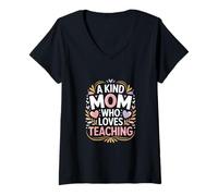 Femme Une Maman Gentille Qui Aime enseigner la Vie des Enseignants T-Shirt avec Col en V