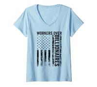 Femme Une Manifestation Amusante pour la Justice Sociale rassemble Les Travailleurs Contre Les milliardaires T-Shirt avec Col en V