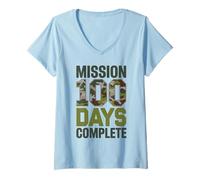 Femme Une Mission courageuse de 100 Jours d'école, Une Troupe de la Force Militaire complète T-Shirt avec Col en V