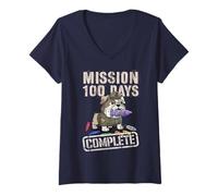 Femme Une Mission Mignonne de 100 Jours d'école complète pour Les Militaires T-Shirt avec Col en V