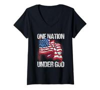 Femme Une Nation sous Dieu Américain USA Amérique Patriotique Nous T-Shirt avec Col en V