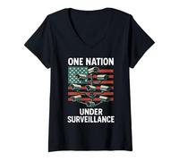 Femme Une Nation sous Surveillance 1984 Police State NSA Privacy T-Shirt avec Col en V