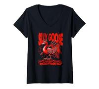 Femme Une oie Idiote Venue Tout Droit de l'enfer Funny Devil Halloween T-Shirt avec Col en V