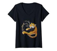 Femme Une panthère Noire audacieuse et Un léopard embrassent l'art T-Shirt avec Col en V