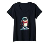 Femme Une Patineuse de Pingouins apporte Une Tenue Joy on Wheels T-Shirt avec Col en V