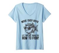 Femme Une pêcheuse confiante Montre Comment pêcher T-Shirt avec Col en V