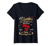 Femme Une Reine est née Le 10 mai (10e Anniversaire) T-Shirt avec Col en V