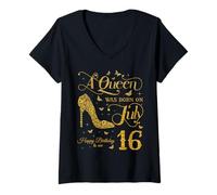 Femme Une reine est née le 16 juillet Joyeux anniversaire 16 juillet T-Shirt avec Col en V