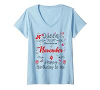 Femme Une Reine est née Le 4 Novembre (4e Anniversaire de Naissance) T-Shirt avec Col en V