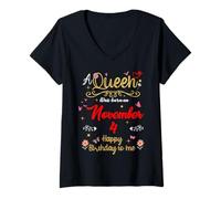 Femme Une Reine est née Le 4 Novembre (4e Anniversaire de Naissance) T-Shirt avec Col en V
