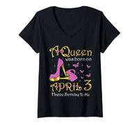Femme Une Reine est née Les 3 et 3 Avril, Anniversaire des Papillons T-Shirt avec Col en V