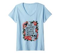 Femme Une Saison drôle et effrayante Qui Inspire Le Tueur en série Qui sommeille en Moi T-Shirt avec Col en V