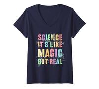 Femme Une Science Intelligente, C'est comme de la Magie, mais Un Vrai Professeur de Voyage en équipe T-Shirt avec Col en V